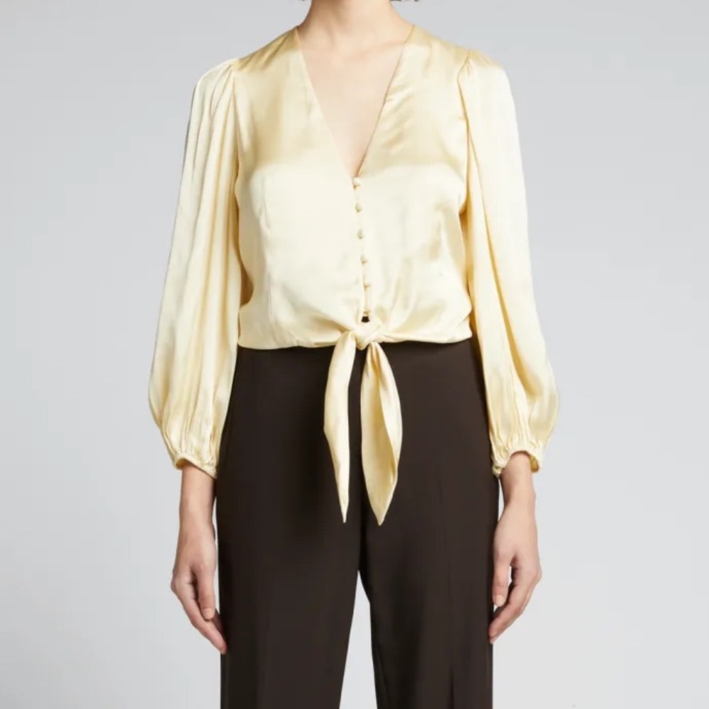 L'AGENCE Alaia Button Front Tie Blouse